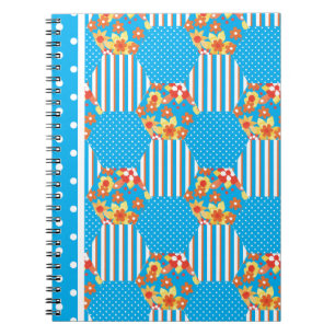 Chic Notebook: Floral Stripes Polka Dots Patchwork Notebook