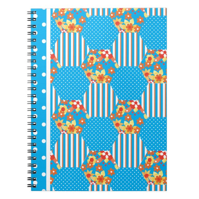 Chic Notebook: Floral Stripes Polka Dots Patchwork Notebook (Front)