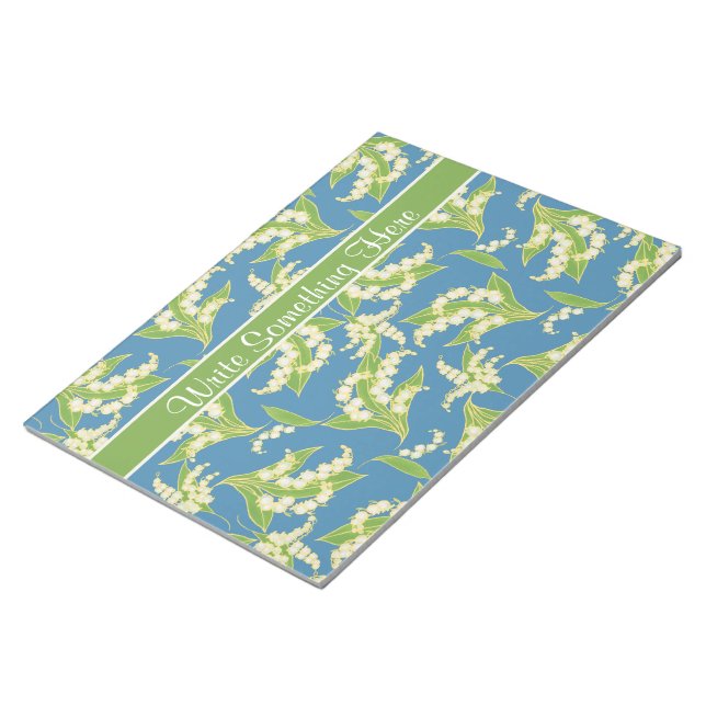 Chic Notepad or Jotter: Lilies of the Valley, Blue (Angled)
