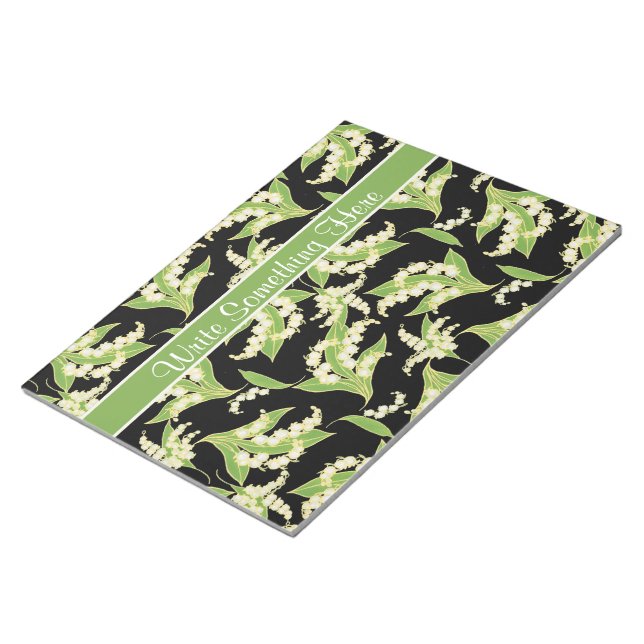 Chic Notepad or Jotter: Lily of the Valley, Black (Angled)