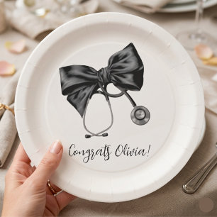 Chic Nurse Graduation Coquette Bow Medical Dining Paper Plate