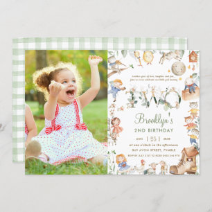 Chic Nursery Rhyme Greenery 2nd Birthday Photo Invitation