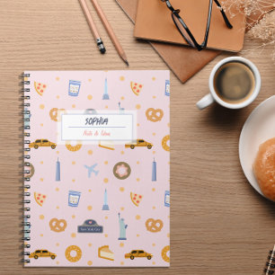 Chic NYC Pattern Pink Name Spiral Notebook