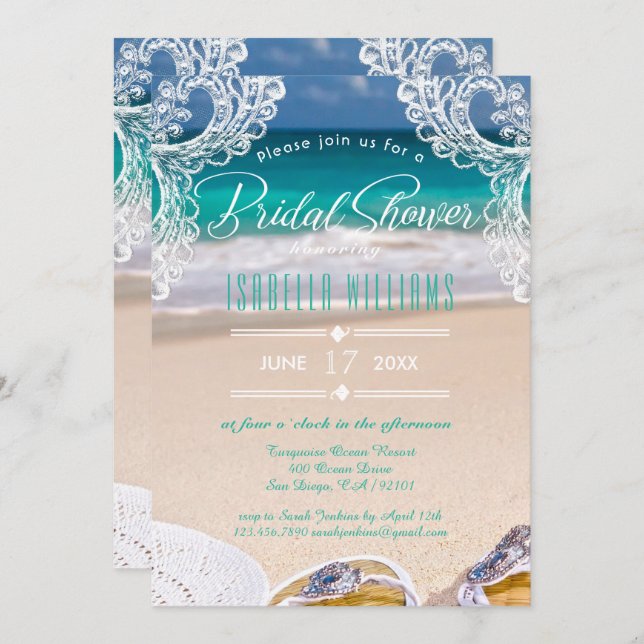 Chic Ocean Beach Summer Bridal Shower Invitation (Front/Back)