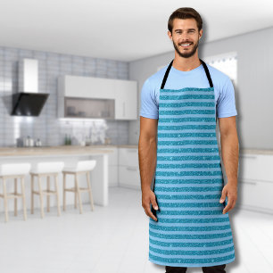 Chic Ocean Blue Glitter Style Horizontal Stripes Apron
