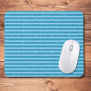 Chic Ocean Blue Glitter Style Horizontal Stripes Mouse Pad
