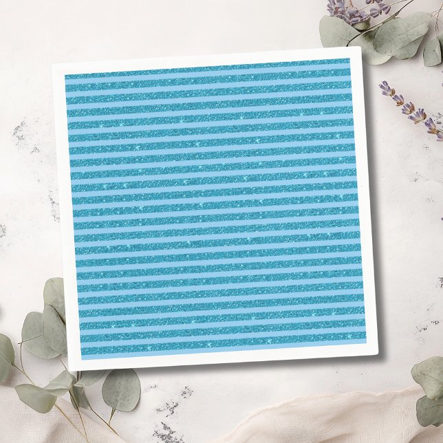 Chic Ocean Blue Glitter Style Horizontal Stripes Napkin (Creator Uploaded)