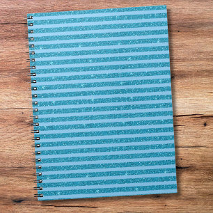 Chic Ocean Blue Glitter Style Horizontal Stripes Notebook
