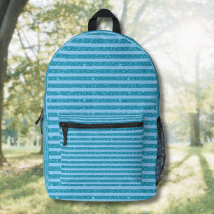 Chic Ocean Blue Glitter Style Horizontal Stripes Printed Backpack