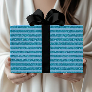 Chic Ocean Blue Glitter Style Horizontal Stripes Wrapping Paper