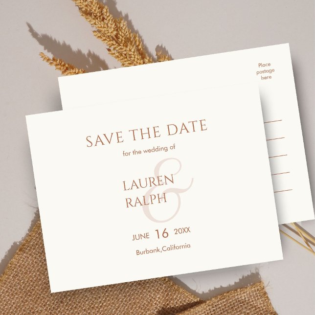 Chic Ochre & Ivory Script Wedding Save The Date  Announcement Postcard (Creator Uploaded)