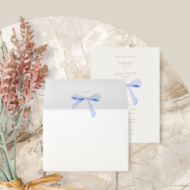 Chic Off White & Blue Ribbon Wedding Envelope (Creator Uploaded)