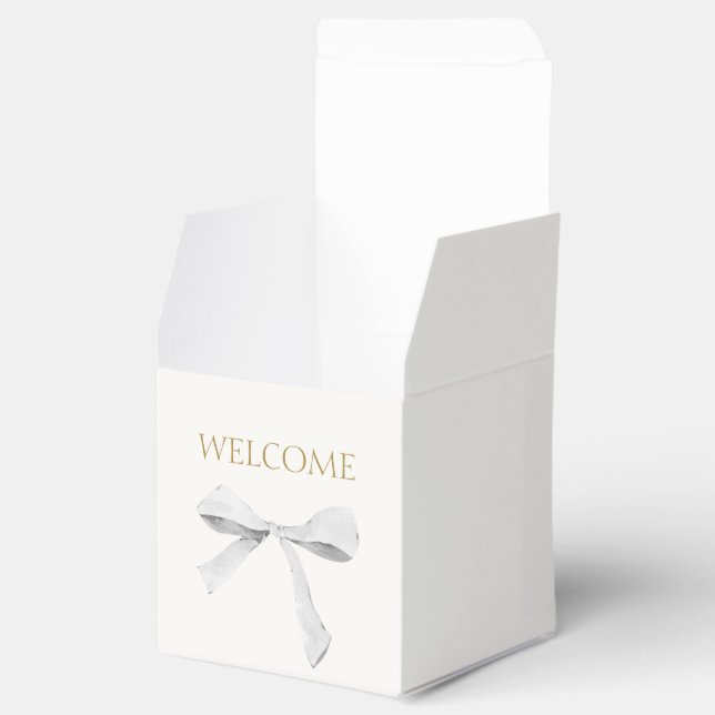 Chic Off White | Ribbon Wedding Welcome Favour Box (Opened)