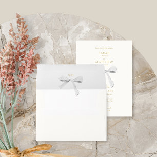 Chic Off White & Trendy Ribbon Wedding Envelope