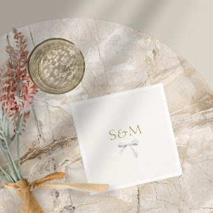 Chic Off White White Ribbon Wedding Welcome Napkin