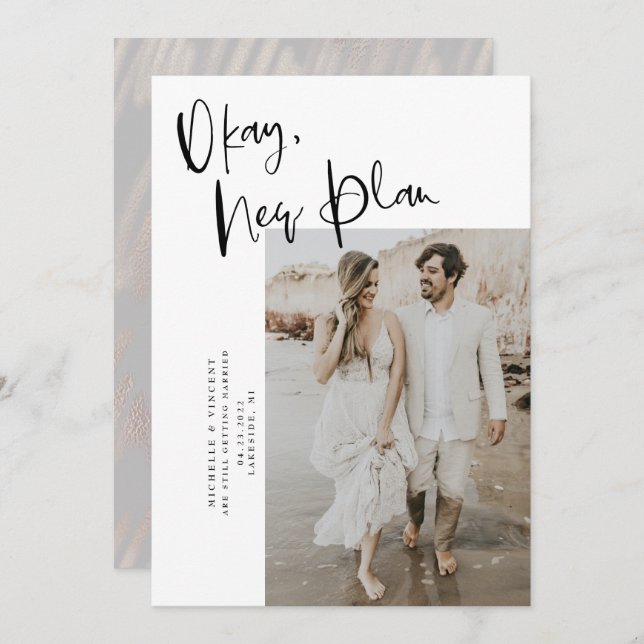 Chic Okay New Plan Wedding Save The Date (Front/Back)