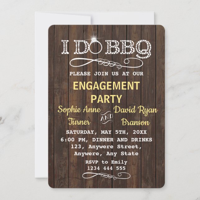 Chic Old Wood I DO BBQ Engagement Party Invite (Front)