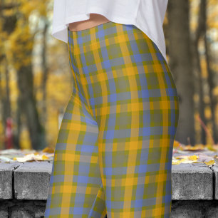 Chic Olive and Blue Check Pattern Leggings