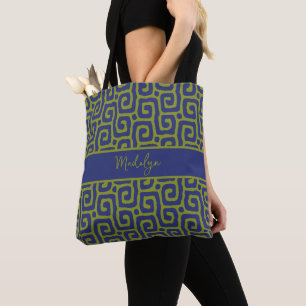 Chic Olive Green Abstract Script Custom Name Tote Bag
