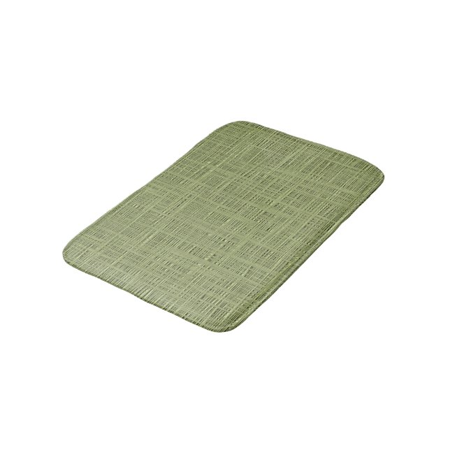 Chic Olive Green Faux Jute Weave Fabric Pattern Bath Mat (Angled)
