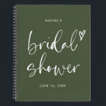 Chic Olive Green Script Bridal Shower Gift List Notebook<br><div class="desc">This notebook is a must-have accessory for any bride-to-be who wants to keep track of her gifts in style. The Chic Olive Green Script Bridal Shower Gift List Notebook is a beautiful and practical way to record all the gifts you receive on your special day. The olive green colour provides...</div>