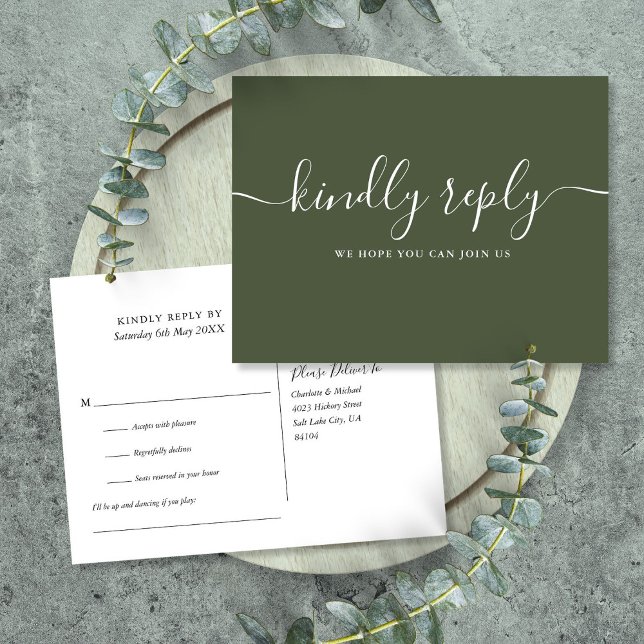 Chic Olive Green Song Request RSVP Postcard (Chic Olive Green Song Request RSVP Postcard)