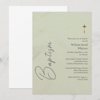 Chic Olive Roman Catholic Baptism Invitation