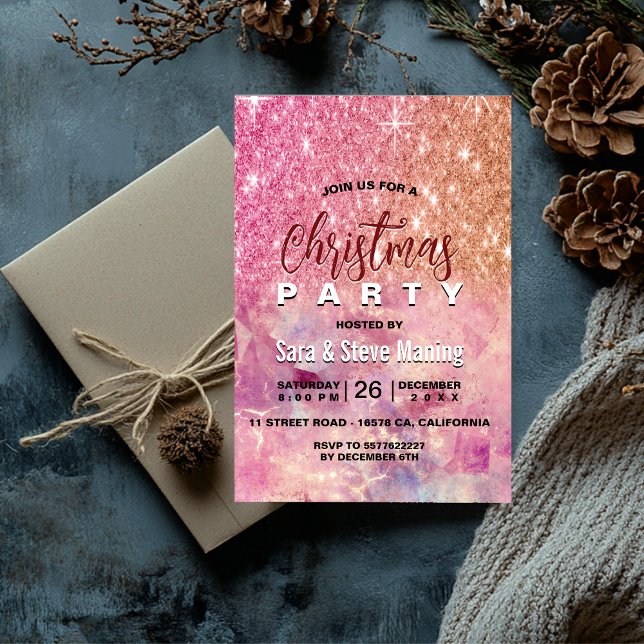 Chic ombre rose blush pink glitter Christmas  Invitation (Creator Uploaded)