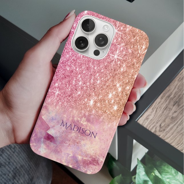 Chic ombre rose blush pink glitter monogram Case-Mate iPhone case (Creator Uploaded)