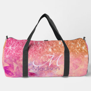 Chic ombre rose blush pink glitter monogram duffle bag