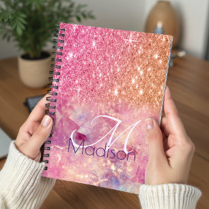 Chic ombre rose blush pink glitter monogram planner