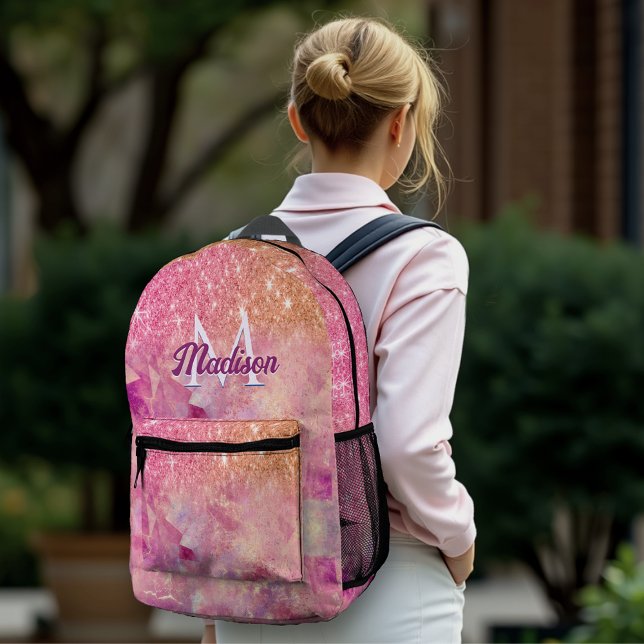 Chic ombre rose blush pink glitter monogram printed backpack (Creator Uploaded)