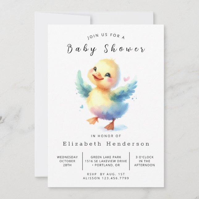 Chic Online Duck Baby Shower  Invitation (Front)