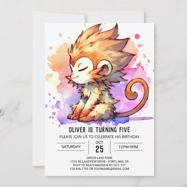  Chic Online Monkey Birthday Invitation (Front)