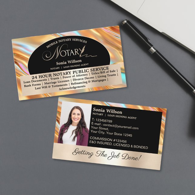 Chic Opal Mobile Notary & Loan Signing Agent Photo Business Card (Creator Uploaded)