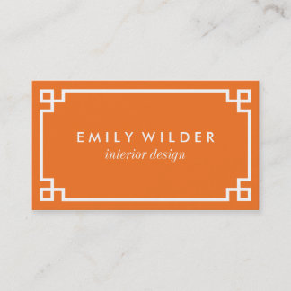 Chic Orange and White Greek Key Business Card