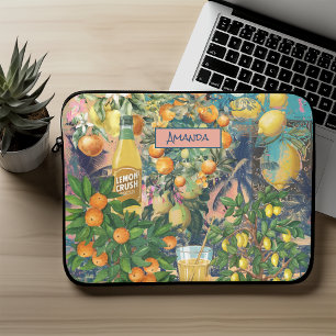 Chic Orange Blue Sicilian Citrus Collage Laptop Sleeve