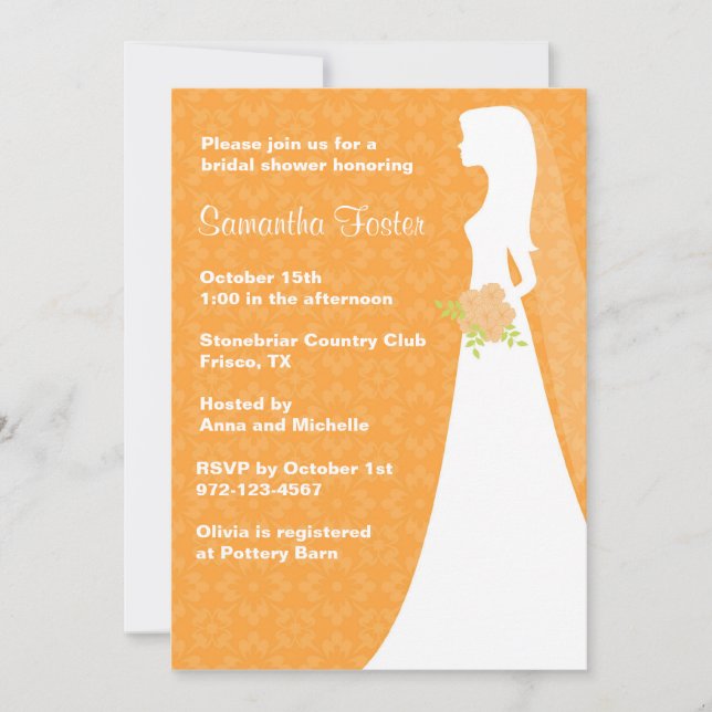 Chic Orange Bridal Shower Invitation (Front)
