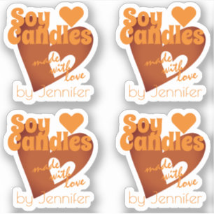 Chic Orange Brown Heart Made with Love Soy Candles