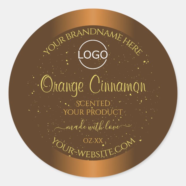Chic Orange Brown Product Labels Gold Glitter Logo (Front)