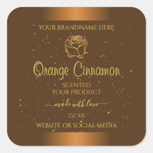 Chic Orange Brown Product Labels Gold Glitter Rose