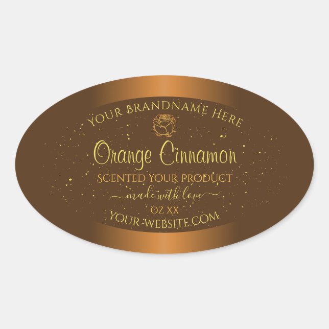 Chic Orange Brown Product Labels Gold Glitter Rose (Front)