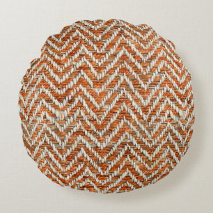Chic orange chevron pattern round cushion