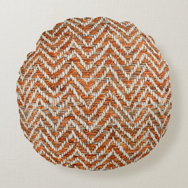 Chic orange chevron pattern round cushion (Front)
