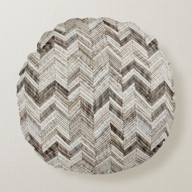 Chic orange chevron pattern round cushion (Front)