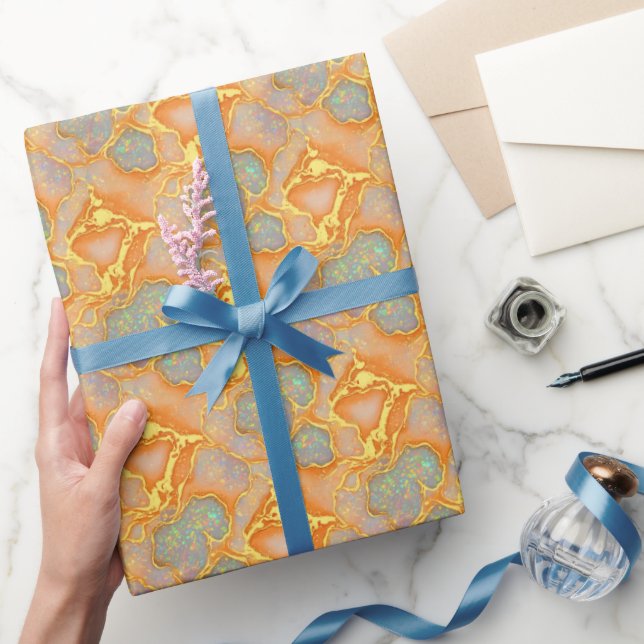 Chic Orange Faux Gold & Opal pattern | Wrapping Paper (Gifting)