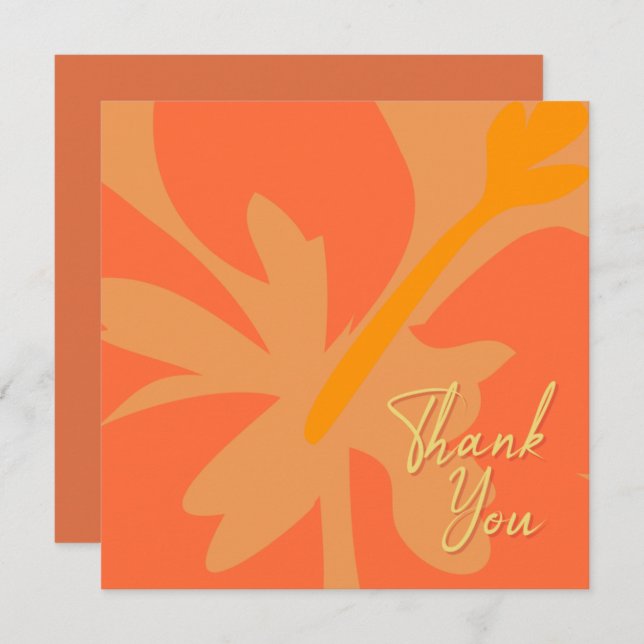 Chic Orange Floral and Beige Text Thank You Card (Front/Back)