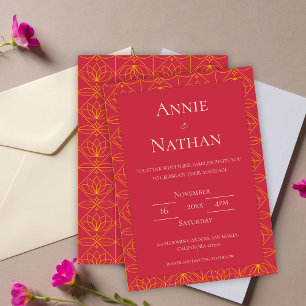 Chic Orange  Floral Frame Wedding Invitation 