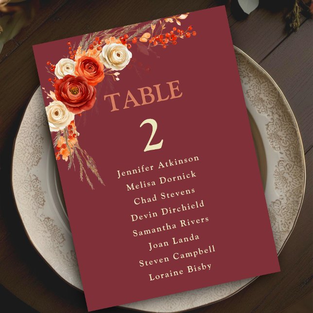 Chic orange floral wedding seating table numbers  (Creator Uploaded)