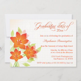 Chic orange flowers graduation party announcement